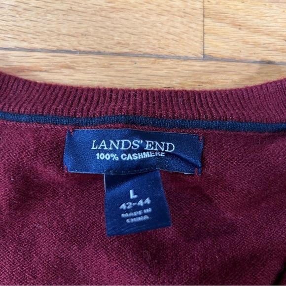 Lands End Sweater Mens Large Red 100% Cashmere Crewneck Pullover Soft Jumper - Picture 2 of 7
